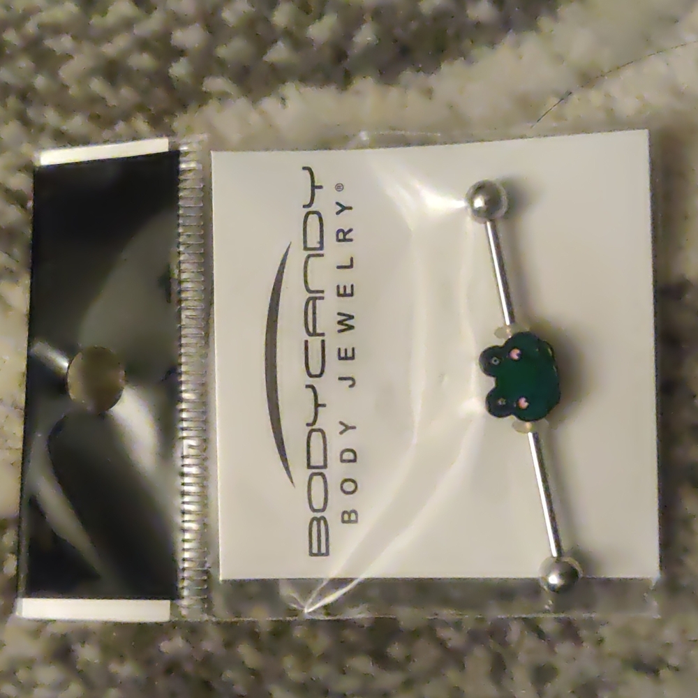 Green frog industrial earring